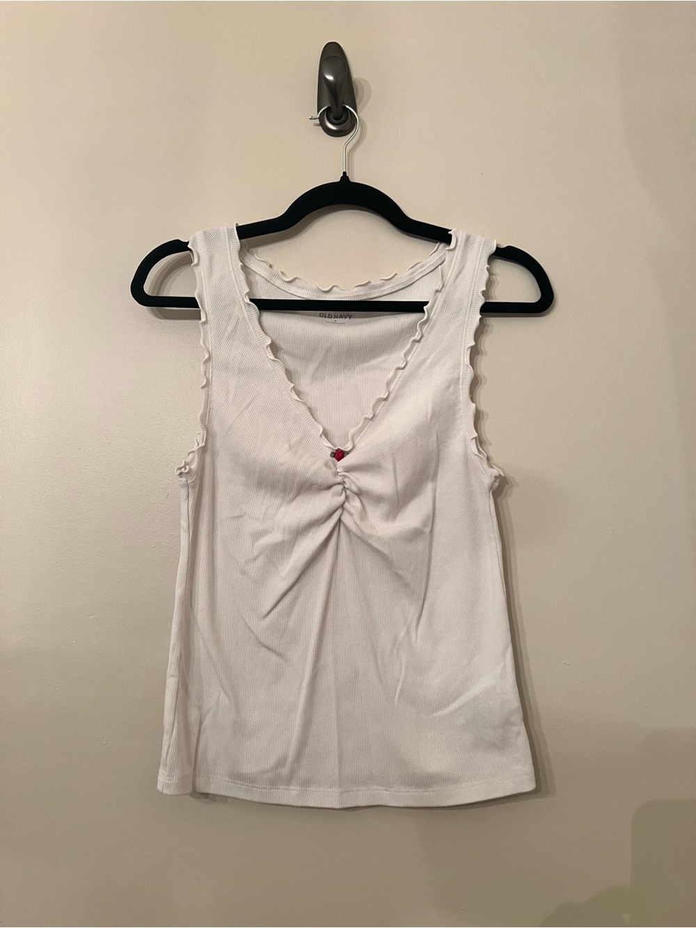 Old Navy White Ribbed Twist-Front Tank